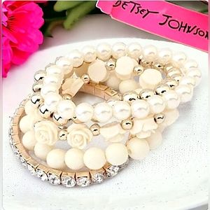 5 piece Gold plated crystal pearl white flower bracelets BOGO